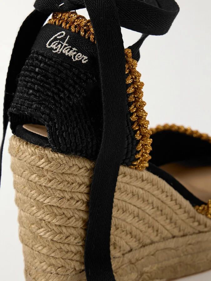 CASTAÑER - Couer 80 Lurex-trimmed Canvas Wedge Espadrilles - Black - Image 4