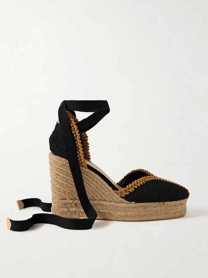 CASTAÑER - Couer 80 Lurex-trimmed Canvas Wedge Espadrilles - Black