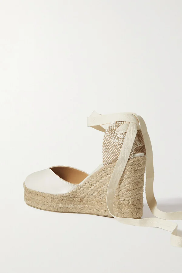 CASTAÑER - + Net Sustain Chiara 100 Satin And Canvas Wedge Espadrilles - White - Image 3