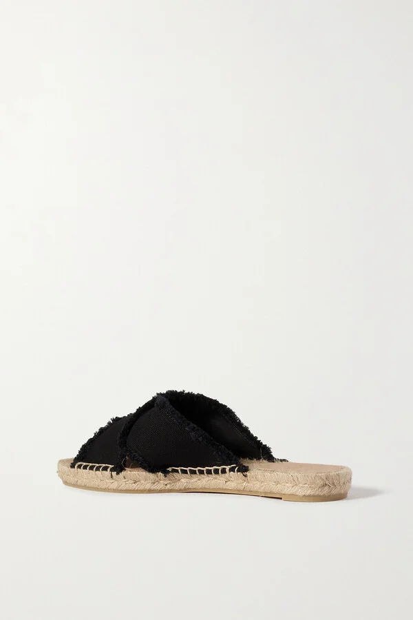 CASTAÑER - + Net Sustain Palmera Frayed Canvas Espadrille Slides - Black - Image 3