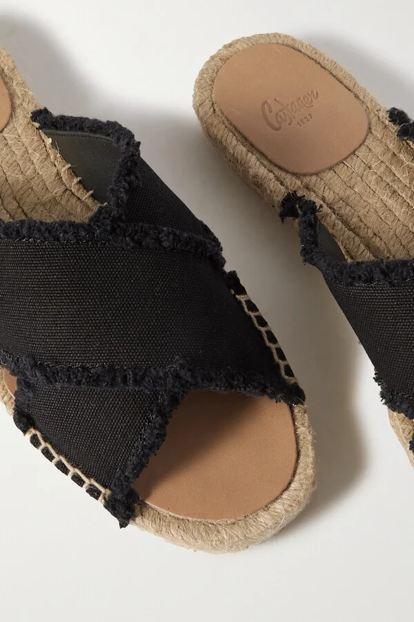 CASTAÑER - + Net Sustain Palmera Frayed Canvas Espadrille Slides - Black - Image 4