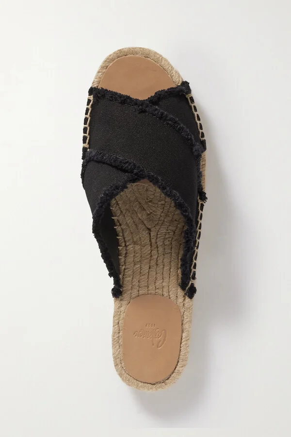 CASTAÑER - + Net Sustain Palmera Frayed Canvas Espadrille Slides - Black - Image 5