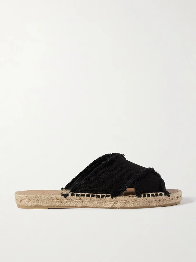 CASTAÑER - + Net Sustain Palmera Frayed Canvas Espadrille Slides - Black