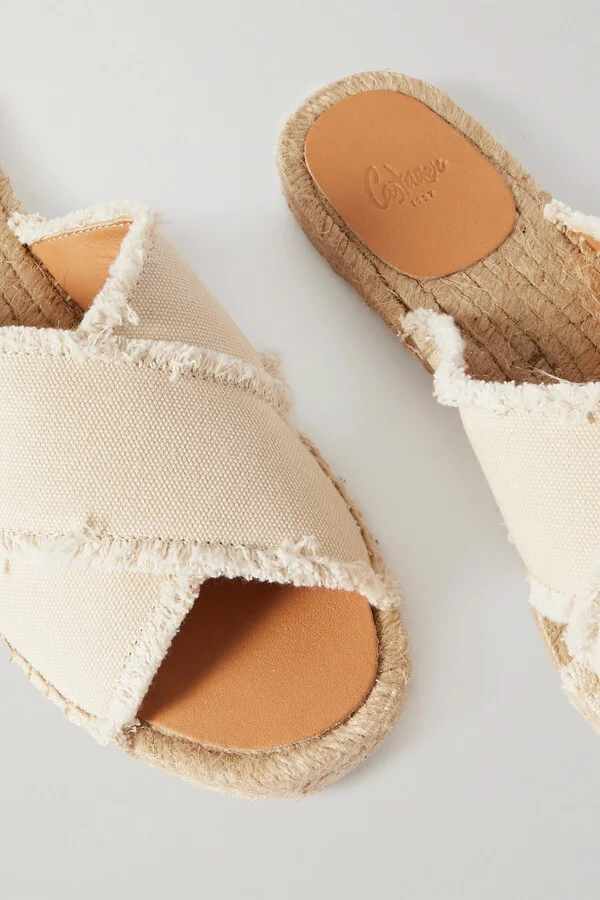 CASTAÑER - + Net Sustain Palmera Frayed Canvas Espadrille Slides - Cream - Image 4