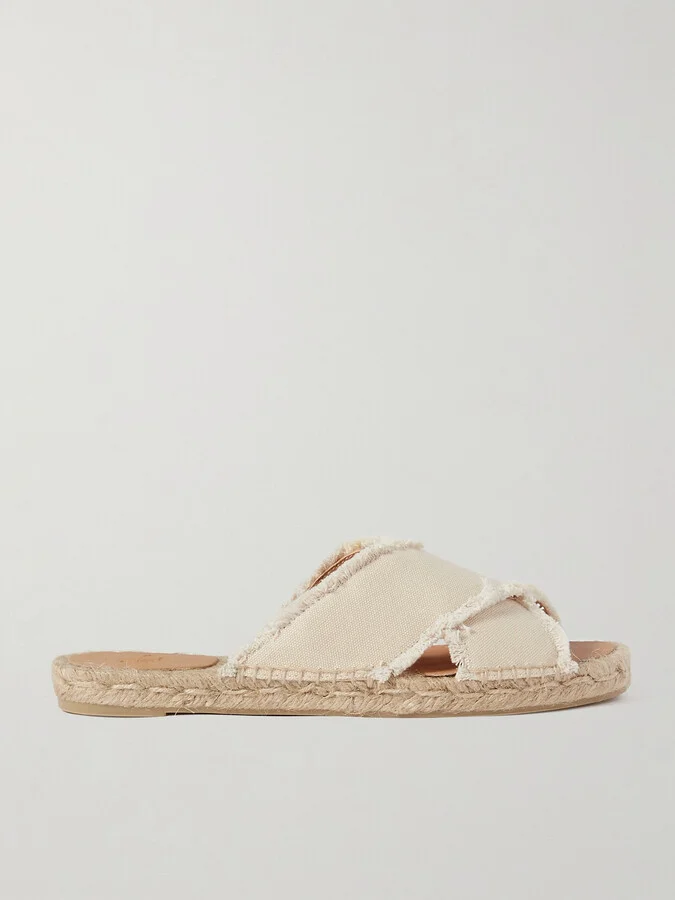 CASTAÑER - + Net Sustain Palmera Frayed Canvas Espadrille Slides - Cream