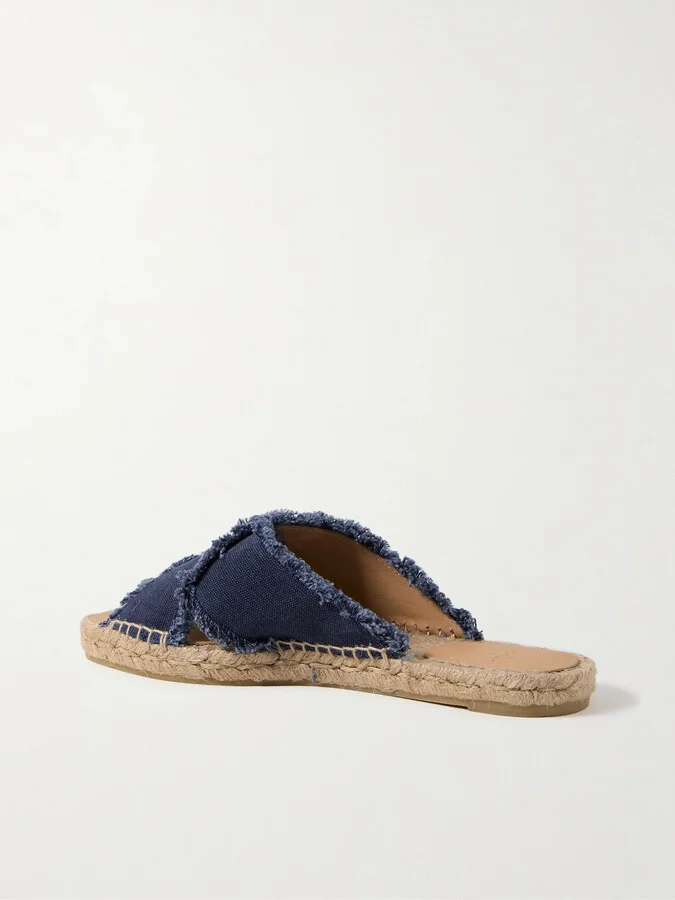 CASTAÑER - Palmera Frayed Canvas Espadrille Slides - Blue - Image 3