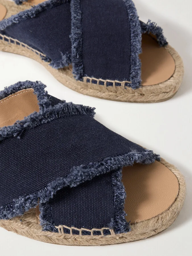 CASTAÑER - Palmera Frayed Canvas Espadrille Slides - Blue - Image 4