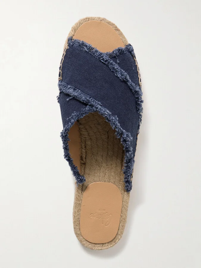 CASTAÑER - Palmera Frayed Canvas Espadrille Slides - Blue - Image 5