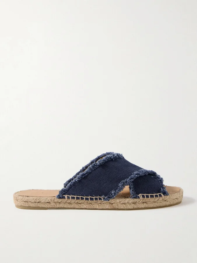 CASTAÑER - Palmera Frayed Canvas Espadrille Slides - Blue
