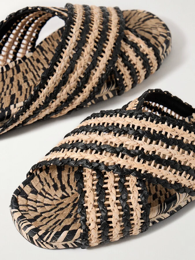 CASTAÑER - Pat Two-tone Raffia Slides - Black - Image 4