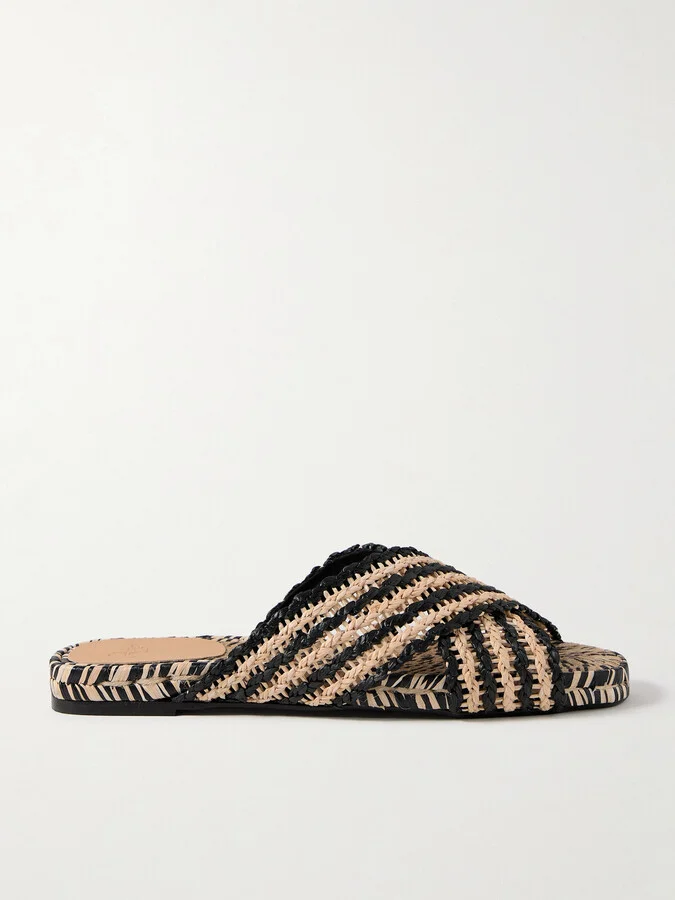 CASTAÑER - Pat Two-tone Raffia Slides - Black