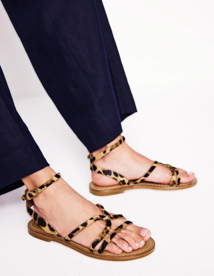 Casual Flat Sandal, Gold Woven Leather - Image 3