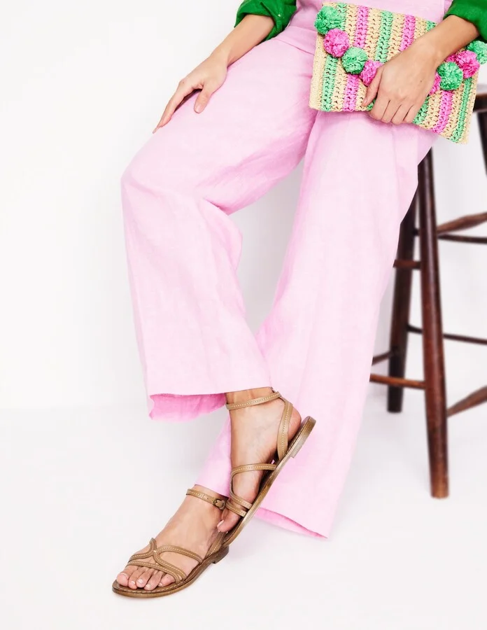 Casual Flat Sandal, Gold Woven Leather - Image 6