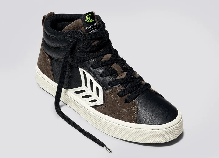 CATIBA PRO High Black Premium Leather Dark Khaki Suede Ivory Logo Sneaker Men - Image 4