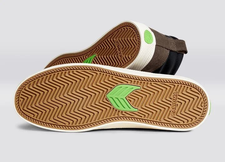 CATIBA PRO High Black Premium Leather Dark Khaki Suede Ivory Logo Sneaker Men - Image 5