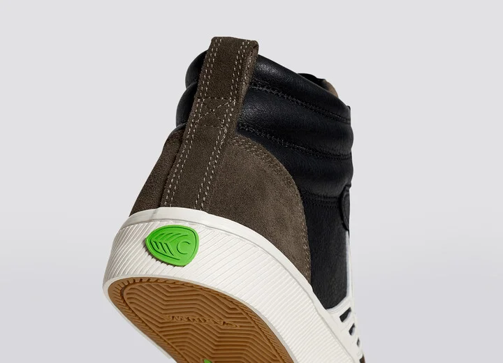 CATIBA PRO High Black Premium Leather Dark Khaki Suede Ivory Logo Sneaker Men - Image 6