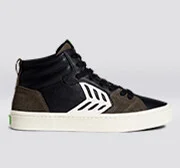 CATIBA PRO High Black Premium Leather Dark Khaki Suede Ivory Logo Sneaker Men - Image 9