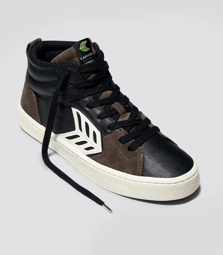 CATIBA PRO High Black Premium Leather Dark Khaki Suede Ivory Logo Sneaker Men - Image 10