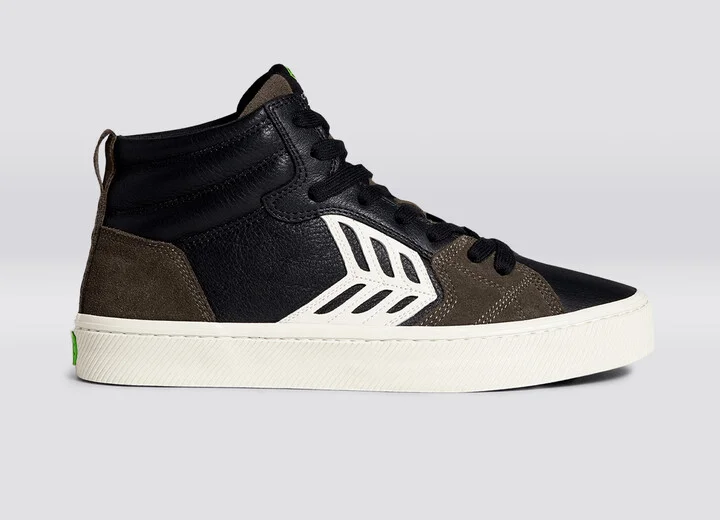 CATIBA PRO High Black Premium Leather Dark Khaki Suede Ivory Logo Sneaker Women - Image 3
