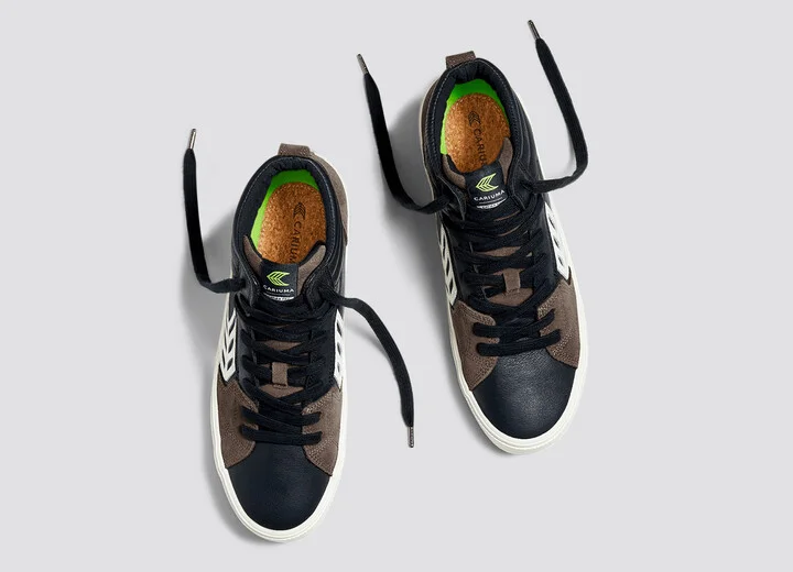 CATIBA PRO High Black Premium Leather Dark Khaki Suede Ivory Logo Sneaker Women - Image 7
