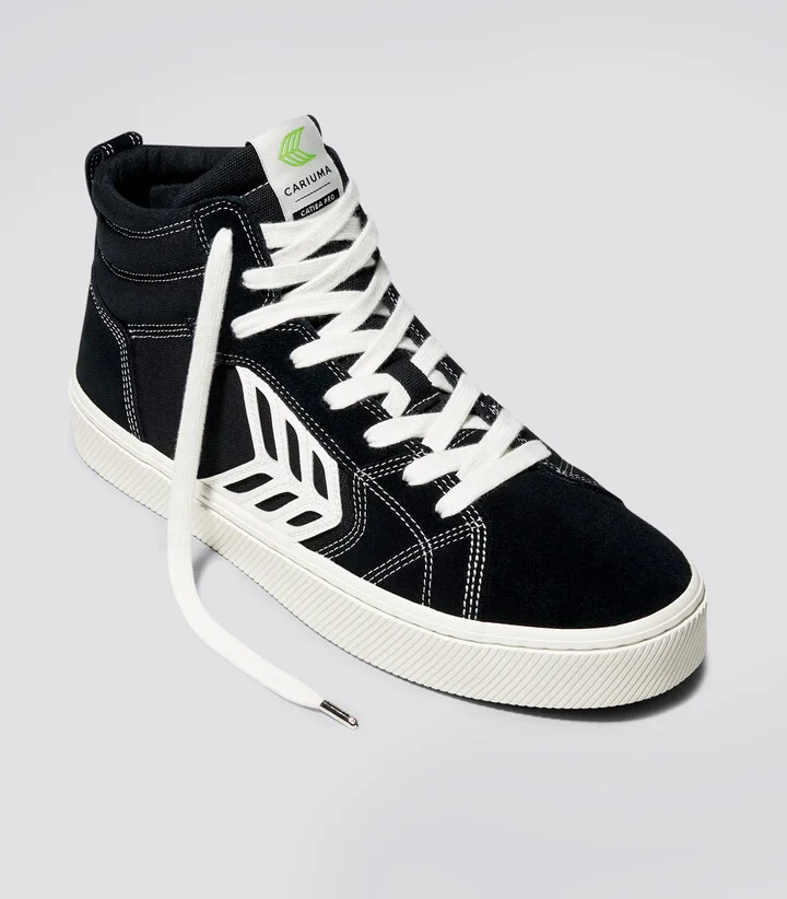 CATIBA PRO High Black Suede and Canvas Contrast Thread Ivory Logo Sneaker Men - Image 2