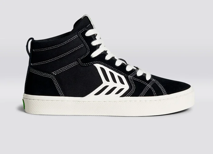 CATIBA PRO High Black Suede and Canvas Contrast Thread Ivory Logo Sneaker Men - Image 3