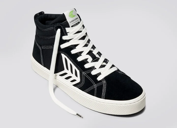 CATIBA PRO High Black Suede and Canvas Contrast Thread Ivory Logo Sneaker Men - Image 4