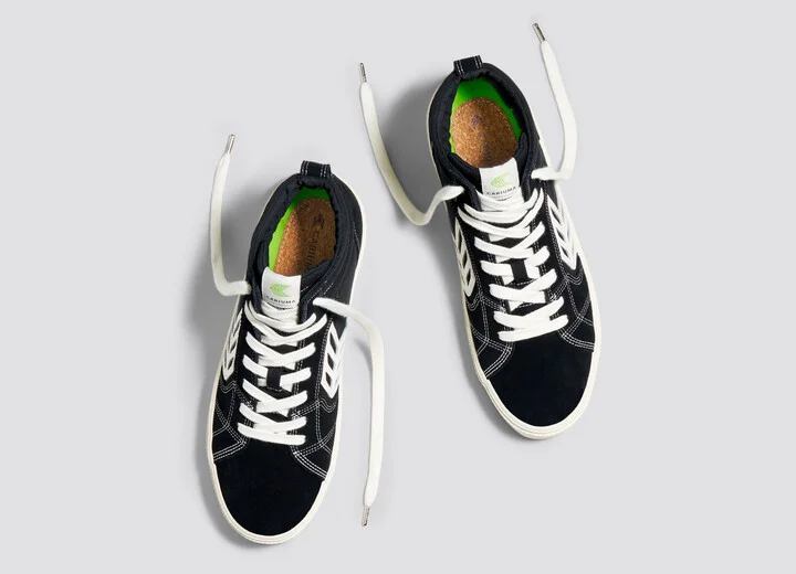 CATIBA PRO High Black Suede and Canvas Contrast Thread Ivory Logo Sneaker Men - Image 7