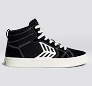 CATIBA PRO High Black Suede and Canvas Contrast Thread Ivory Logo Sneaker Men - Image 9