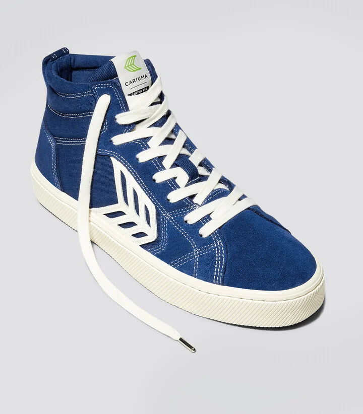 CATIBA PRO High Mystery Blue Suede and Canvas Contrast Thread Ivory Logo Sneaker Men - Image 2