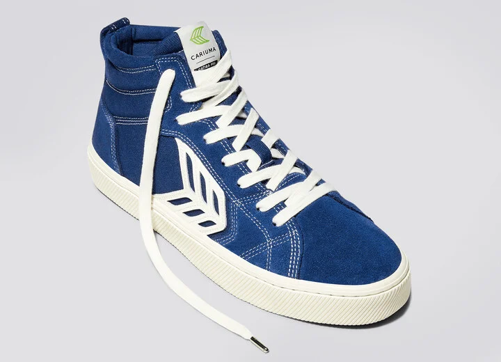 CATIBA PRO High Mystery Blue Suede and Canvas Contrast Thread Ivory Logo Sneaker Men - Image 4