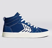 CATIBA PRO High Mystery Blue Suede and Canvas Contrast Thread Ivory Logo Sneaker Men - Image 9