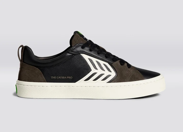 CATIBA PRO Low Black Premium Leather Dark Khaki Suede Ivory Logo Sneaker Men - Image 3