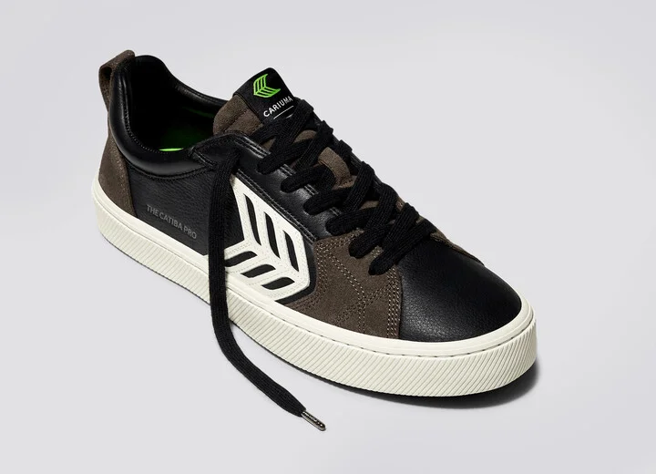 CATIBA PRO Low Black Premium Leather Dark Khaki Suede Ivory Logo Sneaker Men - Image 4