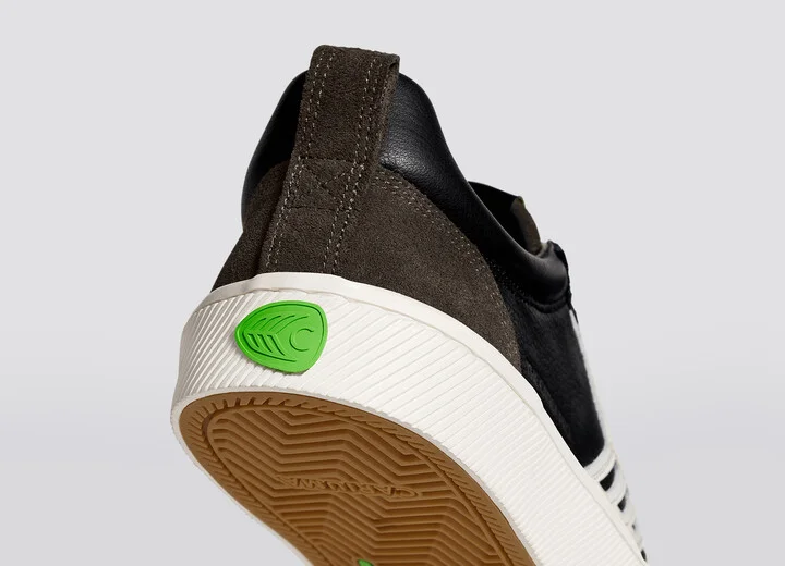 CATIBA PRO Low Black Premium Leather Dark Khaki Suede Ivory Logo Sneaker Men - Image 6