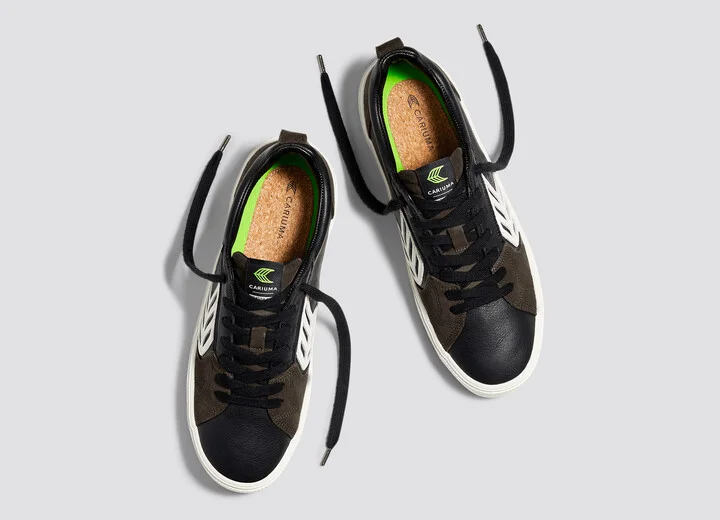 CATIBA PRO Low Black Premium Leather Dark Khaki Suede Ivory Logo Sneaker Men - Image 7