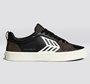 CATIBA PRO Low Black Premium Leather Dark Khaki Suede Ivory Logo Sneaker Men - Image 9