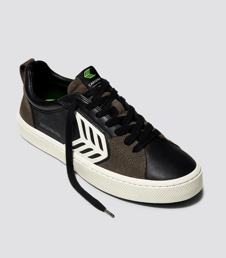 CATIBA PRO Low Black Premium Leather Dark Khaki Suede Ivory Logo Sneaker Men - Image 10