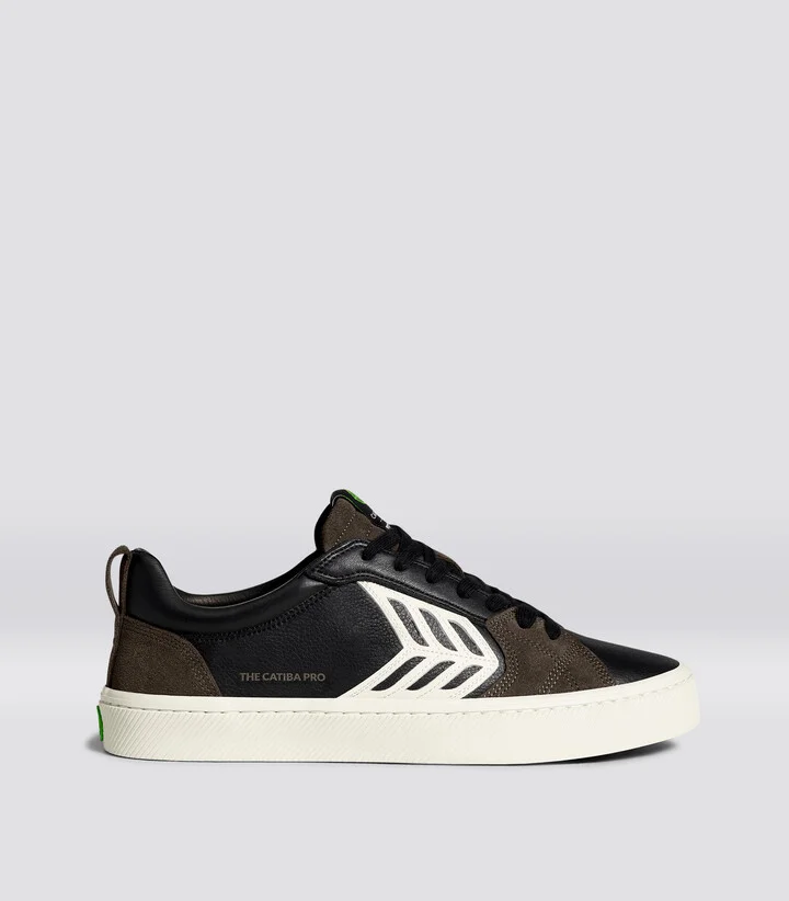 CATIBA PRO Low Black Premium Leather Dark Khaki Suede Ivory Logo Sneaker Men