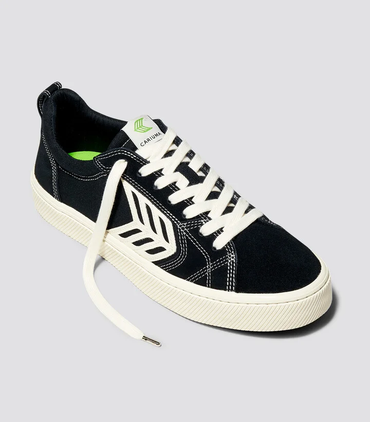 CATIBA PRO Low Black Suede and Canvas Contrast Thread Ivory Logo Sneaker Men - Image 2
