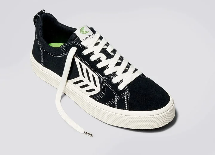 CATIBA PRO Low Black Suede and Canvas Contrast Thread Ivory Logo Sneaker Men - Image 4