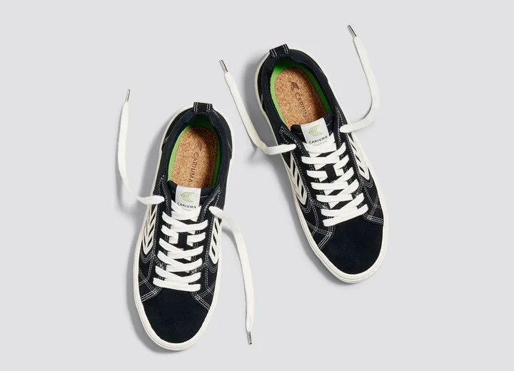 CATIBA PRO Low Black Suede and Canvas Contrast Thread Ivory Logo Sneaker Men - Image 7