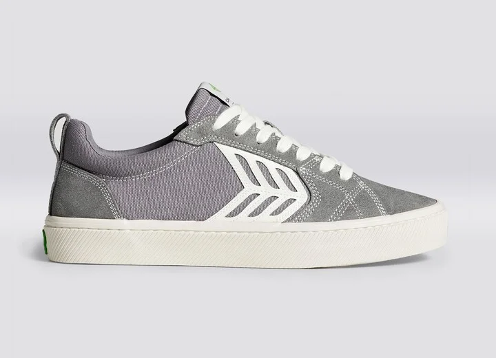 CATIBA PRO Low Charcoal Grey Suede and Canvas Contrast Thread Ivory Logo Sneaker Men - Image 3