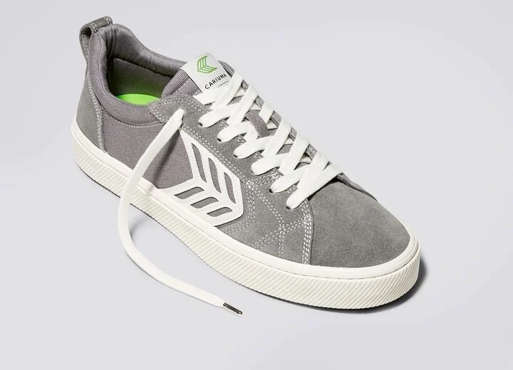 CATIBA PRO Low Charcoal Grey Suede and Canvas Contrast Thread Ivory Logo Sneaker Men - Image 4