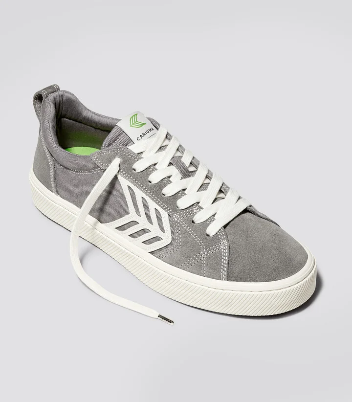 CATIBA PRO Low Charcoal Grey Suede and Canvas Contrast Thread Ivory Logo Sneaker Men - Image 11