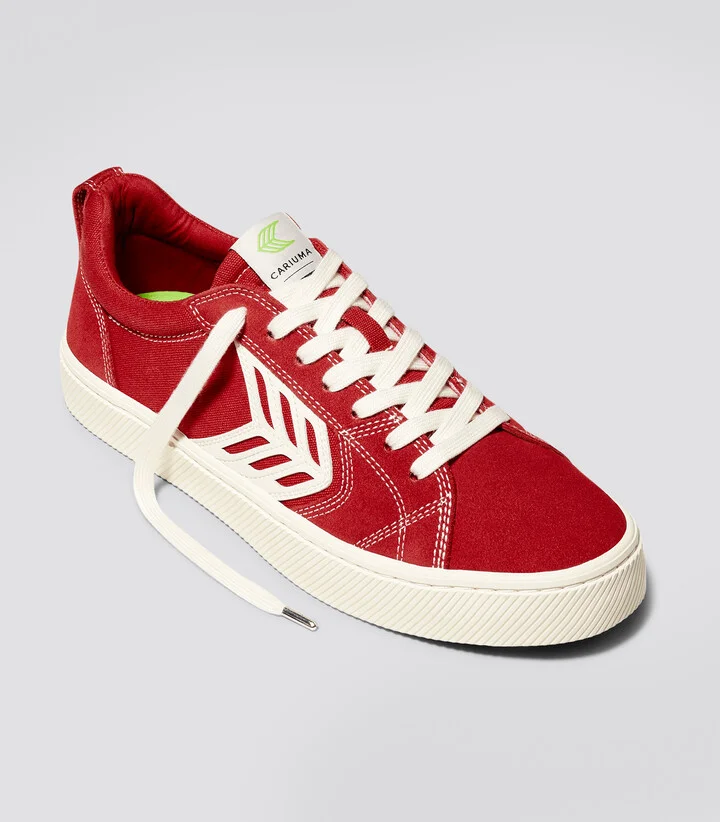 CATIBA PRO Low Samba Red Suede and Canvas Contrast Thread Ivory Logo Sneaker Men - Image 2