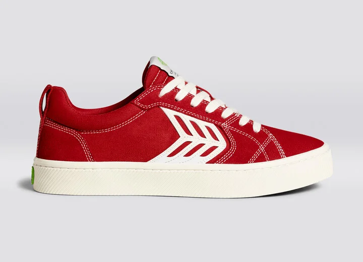 CATIBA PRO Low Samba Red Suede and Canvas Contrast Thread Ivory Logo Sneaker Men - Image 3