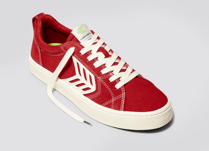 CATIBA PRO Low Samba Red Suede and Canvas Contrast Thread Ivory Logo Sneaker Men - Image 4
