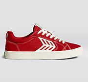 CATIBA PRO Low Samba Red Suede and Canvas Contrast Thread Ivory Logo Sneaker Men - Image 9