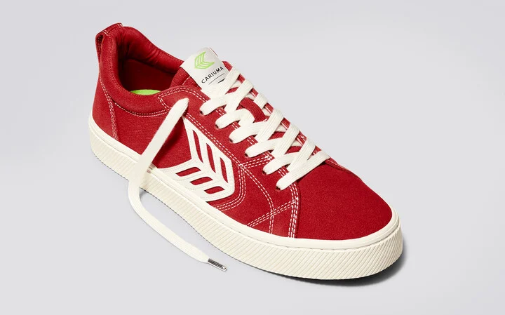 CATIBA PRO Low Samba Red Suede and Canvas Contrast Thread Ivory Logo Sneaker Men - Image 10